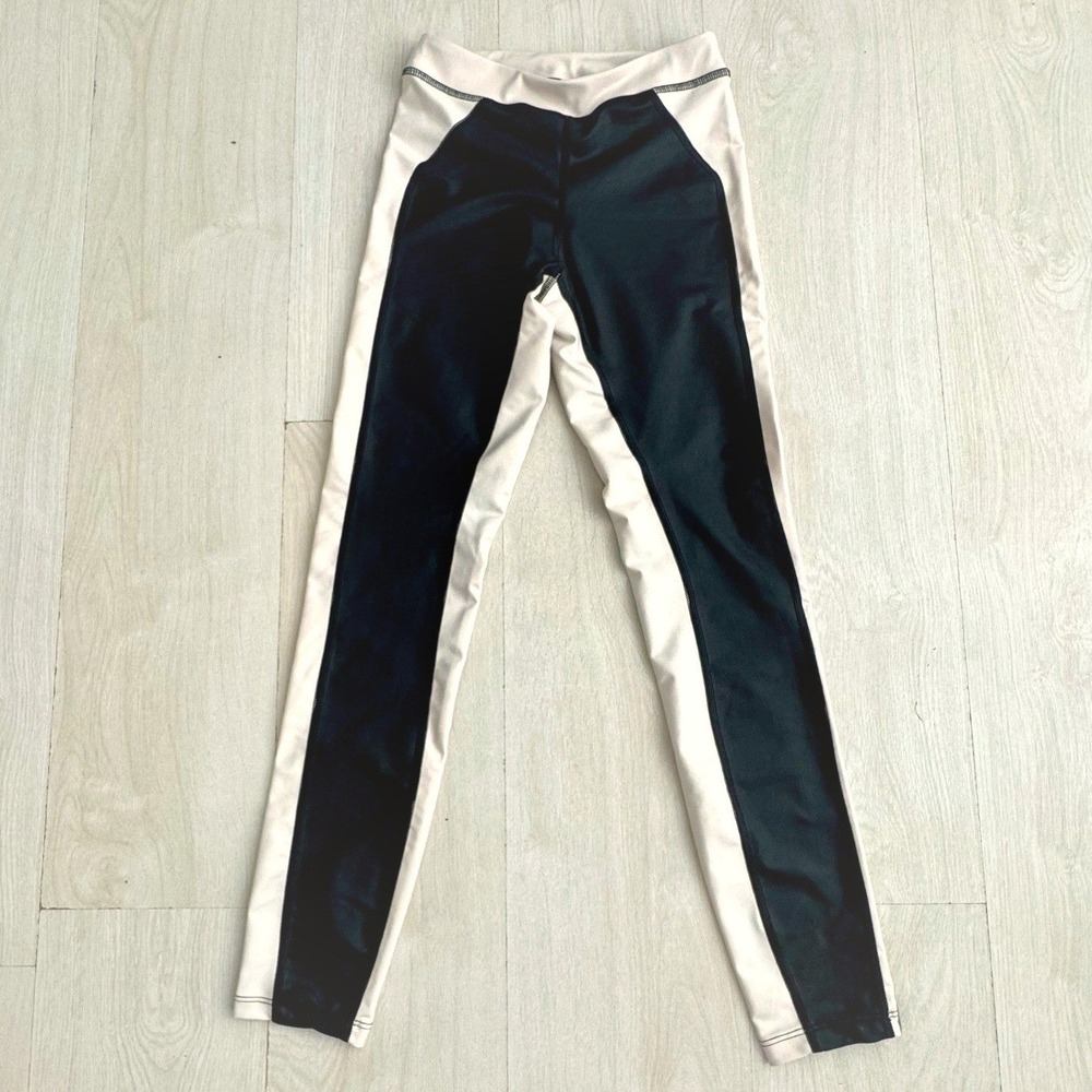 True Religion Leggings Womens Small Black Cream Colorblock Activewear Athleisure